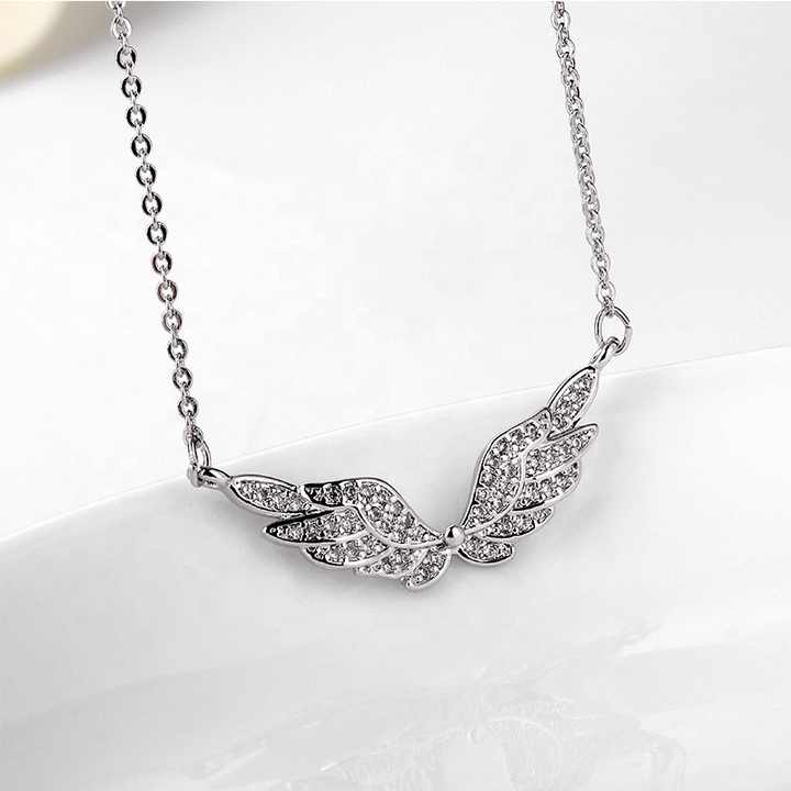 Silver Feather Fairy Wings Pendant Necklace for Women