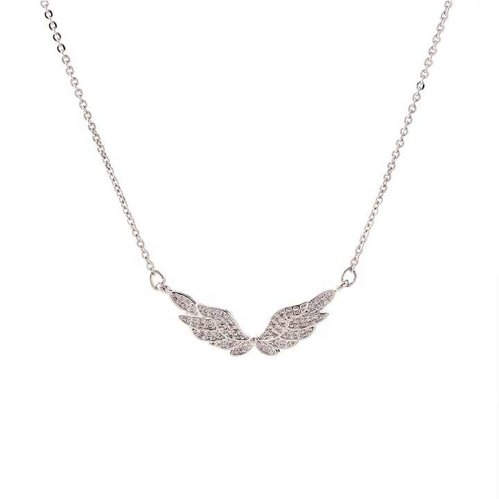 Silver Feather Fairy Wings Pendant Necklace for Women