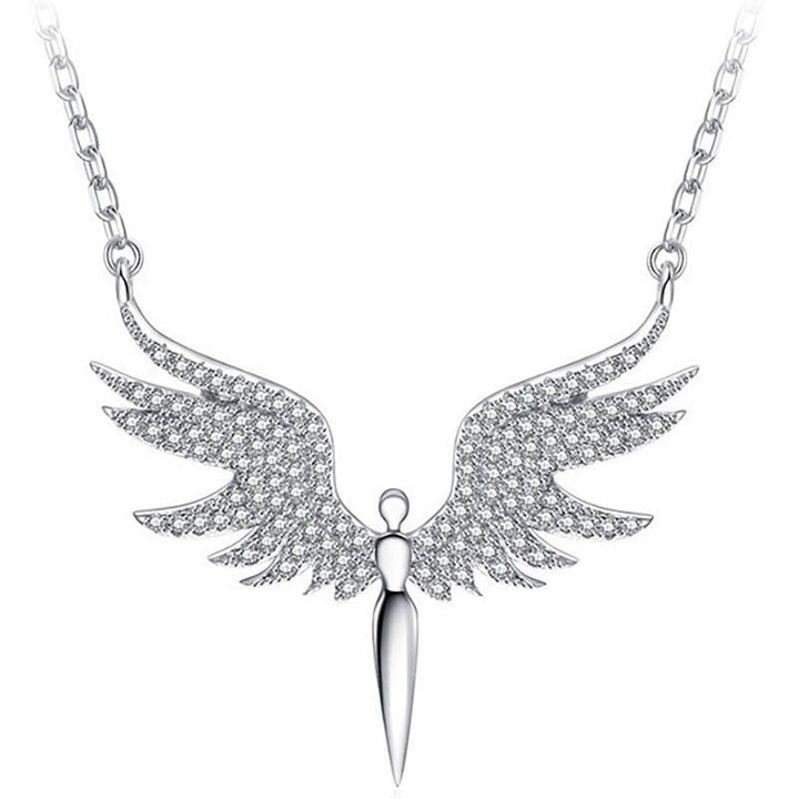 Shiny Full Rhinestone Wings Angel Pendant Necklaces for Women Simplicity Clavicle Chain Jewelry